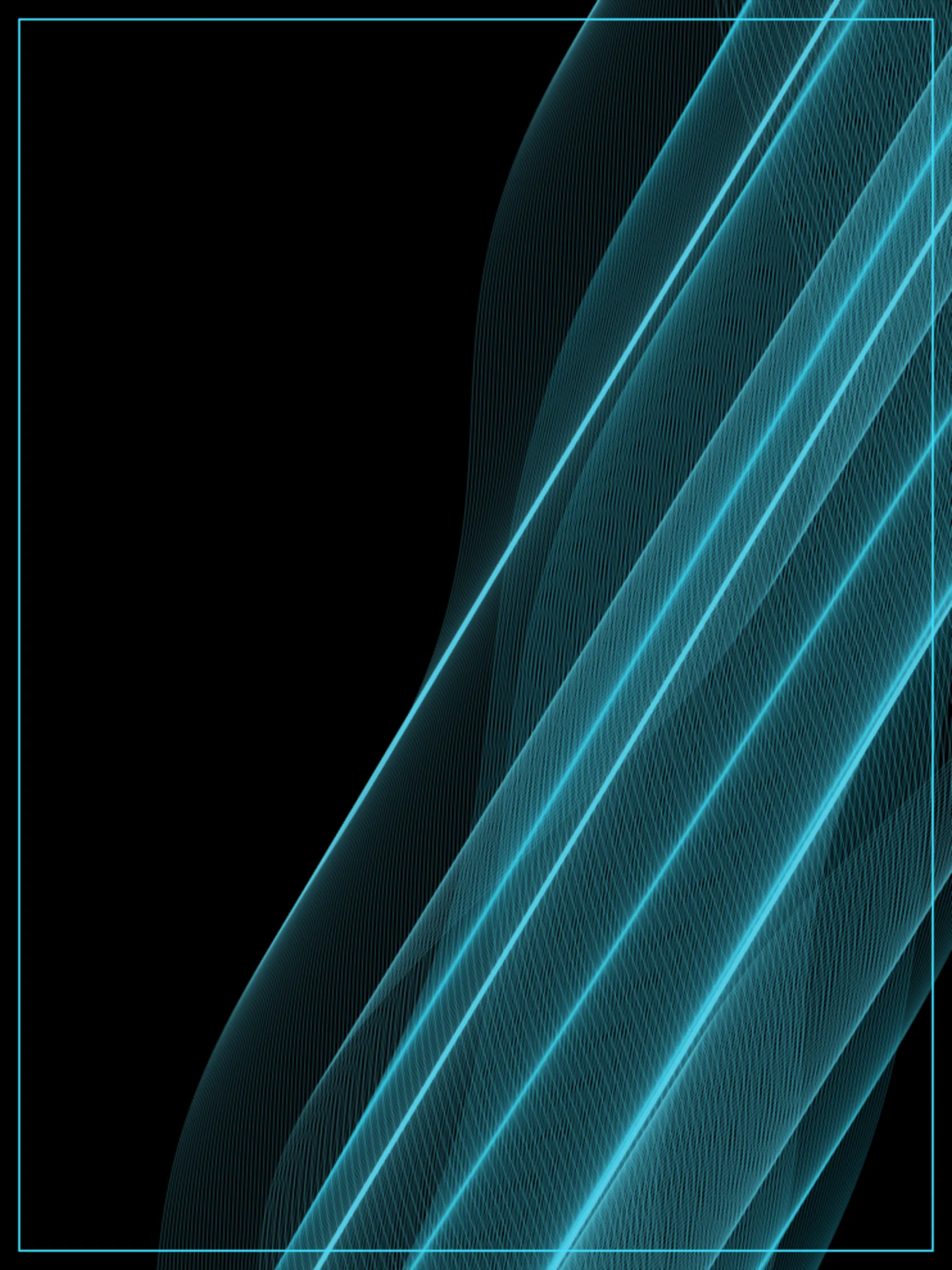 A Radio Wave rendered as diagonal woven sine-bands entirely in a single bright cyan tone against black.