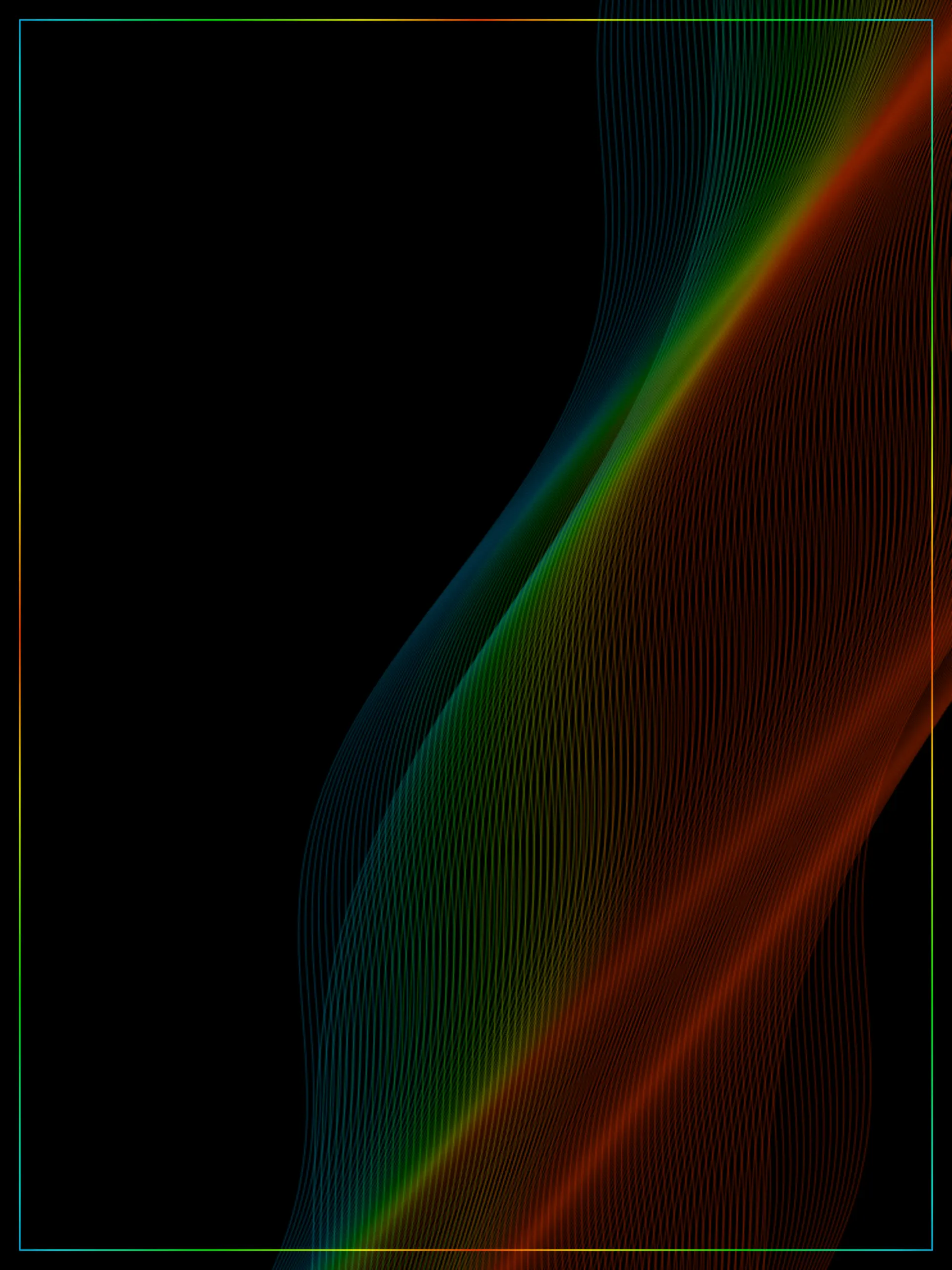 A Radio Wave rendered as a single smooth sine-band gradient sweeping from teal and green through yellow to orange and red against black.