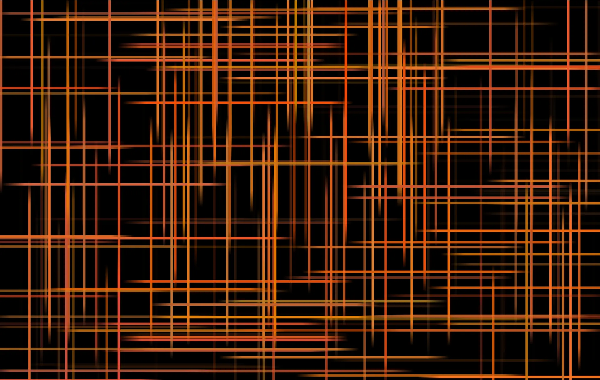 A generative pattern of thin diagonal glowing orange and amber lines crisscrossing over black, forming an irregular lattice of overlapping diamonds.