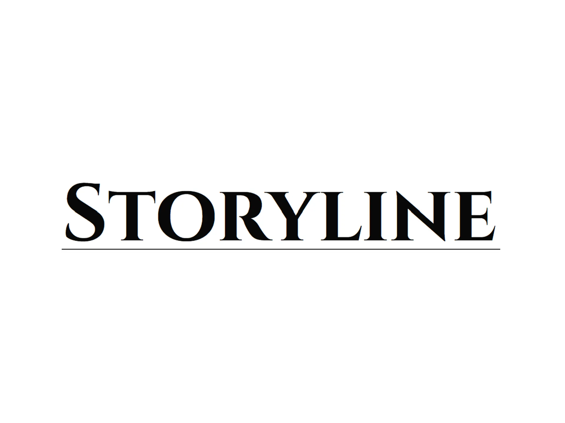 The word "STORYLINE" set in a bold black serif typeface on a white background, underlined by a thin horizontal rule.