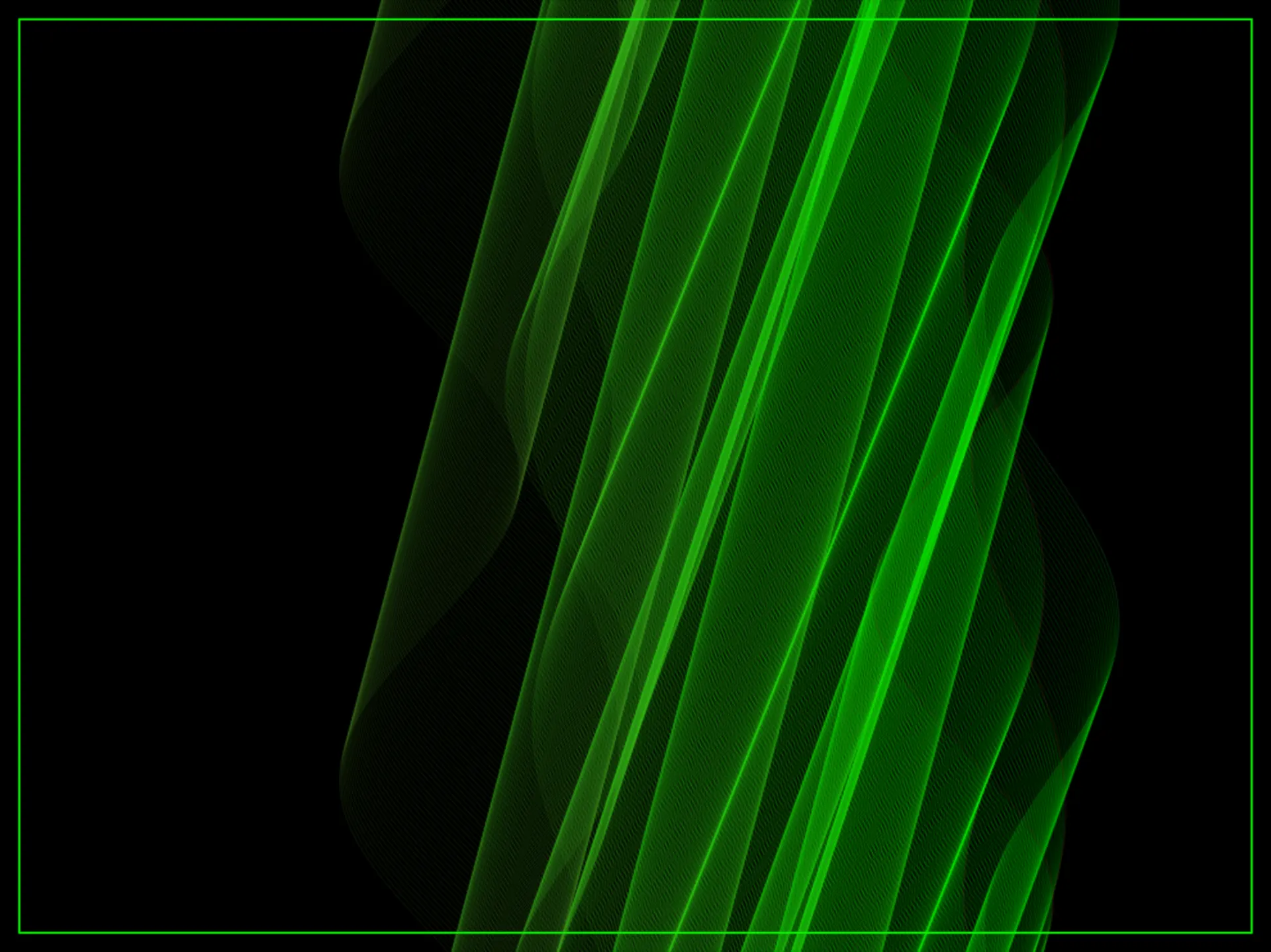 A Radio Wave rendered as diagonal woven sine-bands entirely in a single bright green tone against black.