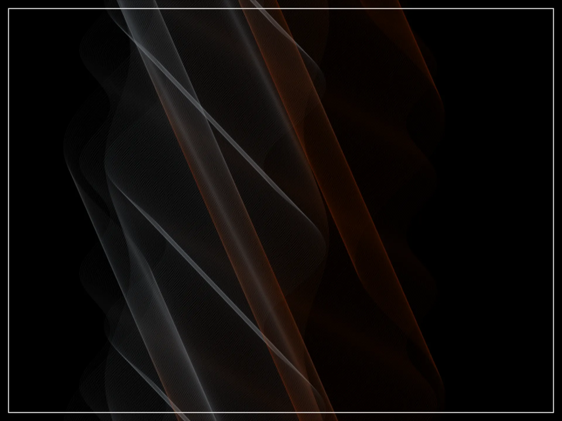 A Radio Wave rendered mostly in white and gray diagonal sine-bands that unexpectedly warm to burnt orange along one edge, framed by a white border.