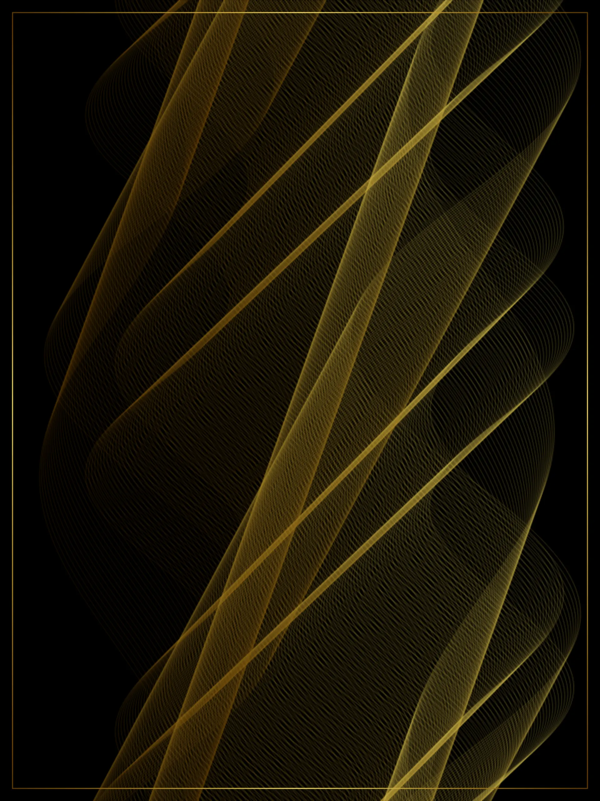 A Radio Wave rendered as diagonal woven sine-bands entirely in a single warm gold tone against black.