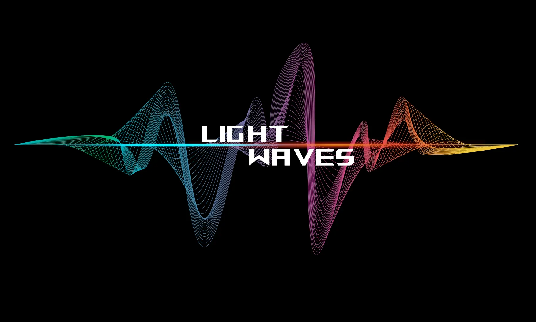 The Light Waves wordmark in white type over a colorful oscilloscope-style waveform in teal, purple, magenta, and gold, on black.